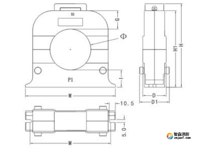 開口式，圓孔100A-400A外形尺寸圖
